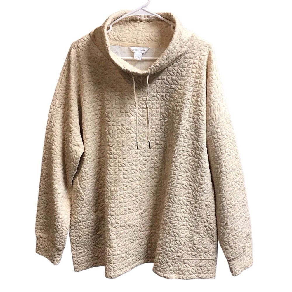 Liz Claiborne Womens Sz. XXLarge  Cowl Neck Pull Over Cream Quilt Drawstring